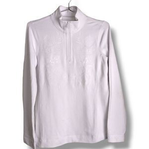 Tommy‎ Bahama Women's Pullover 1/2 Zip Floral Embroidery White Size Small